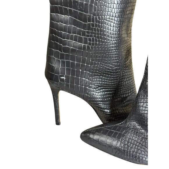 Schutz Maryana Croc-Embossed Leather Knee Boots 7B Black Pointed Toe Sleek - Picture 5 of 12